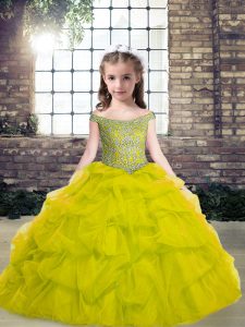 Wonderful Floor Length Green Little Girl Pageant Gowns Off The Shoulder Sleeveless Lace Up