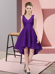 Luxurious V-neck Sleeveless Zipper Vestidos de Damas Purple Lace