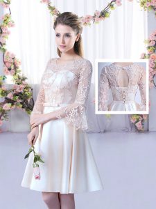 Elegant 3 4 Length Sleeve Lace and Belt Lace Up Vestidos de Damas