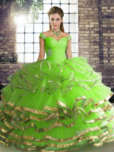 Glorious Off The Shoulder Lace Up Beading and Ruffled Layers 15 Quinceanera Dress Sleeveless
