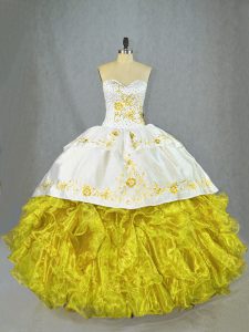 Ball Gowns Sleeveless Yellow Quinceanera Gown Brush Train Lace Up