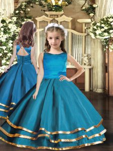 Organza Sleeveless Floor Length Little Girl Pageant Gowns and Ruffled Layers