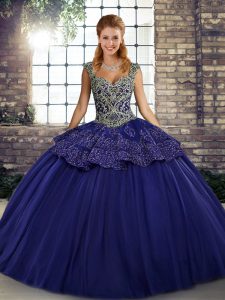 Beading and Appliques Sweet 16 Dresses Purple Lace Up Sleeveless Floor Length
