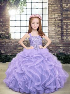 Lavender Sleeveless Beading and Ruffles Floor Length High School Pageant Dress