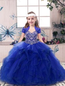 Latest Sleeveless Beading and Ruffles Lace Up Little Girls Pageant Dress Wholesale