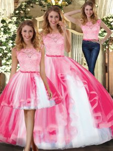 Gorgeous Scoop Sleeveless Clasp Handle Sweet 16 Dresses Hot Pink Tulle