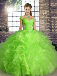 Latest Organza Sleeveless Floor Length 15 Quinceanera Dress and Beading and Ruffles