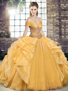 Graceful Sleeveless Lace Up Floor Length Beading and Ruffles Quinceanera Dress