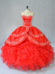 Beautiful Floor Length Ball Gowns Sleeveless Red Quinceanera Dresses Side Zipper