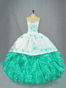 Fabulous Turquoise Sleeveless Embroidery and Ruffles Floor Length Sweet 16 Quinceanera Dress