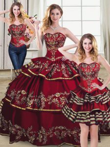 Sweetheart Sleeveless Lace Up Quinceanera Gowns Wine Red Organza