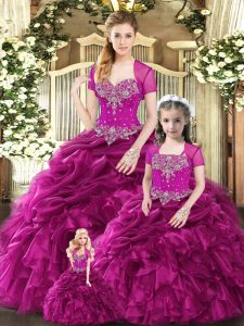 Sleeveless Beading and Ruffles and Pick Ups Lace Up Quinceanera Dress