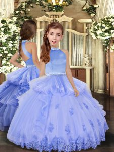 New Arrival Lavender and Pink And Yellow Backless Halter Top Beading and Appliques Custom Made Pageant Dress Tulle Sleeveless