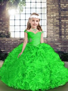 Dramatic Green Straps Neckline Beading and Ruffles Evening Gowns Sleeveless Lace Up