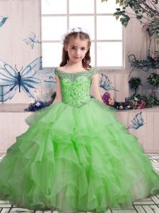 Super Sleeveless Beading and Ruffles Floor Length Pageant Gowns For Girls