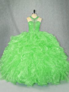 Sleeveless Organza Floor Length Zipper Quinceanera Dresses in with Beading and Ruffles
