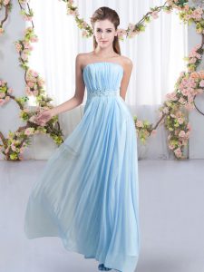 Baby Blue Empire Beading Quinceanera Court Dresses Lace Up Chiffon Sleeveless