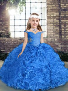 Sleeveless Lace Up Floor Length Beading and Ruching Kids Pageant Dress
