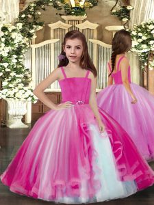 Sweet Lilac Ball Gowns Beading Little Girls Pageant Dress Wholesale Lace Up Tulle Sleeveless Floor Length