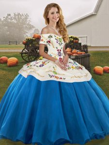 Floor Length Ball Gowns Sleeveless Blue And White Sweet 16 Dress Lace Up