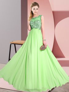 Chiffon Sleeveless Floor Length Quinceanera Court Dresses and Beading and Appliques