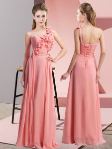 Glamorous Watermelon Red Lace Up Damas Dress Hand Made Flower Sleeveless Floor Length
