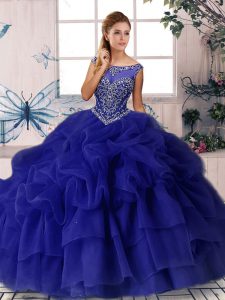 Smart Organza Sleeveless Vestidos de Quinceanera Brush Train and Beading and Pick Ups