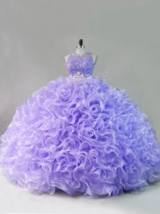 Floor Length Lavender Quinceanera Dresses Scoop Sleeveless Lace Up
