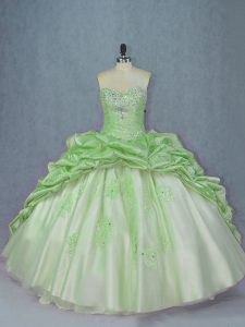 Sleeveless Brush Train Lace Up Beading and Appliques and Pick Ups Quinceanera Gowns