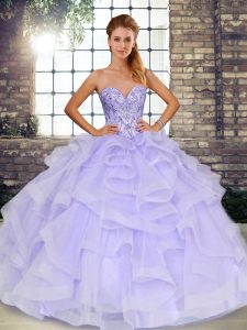 Shining Ball Gowns 15th Birthday Dress Lavender Sweetheart Tulle Sleeveless Floor Length Lace Up