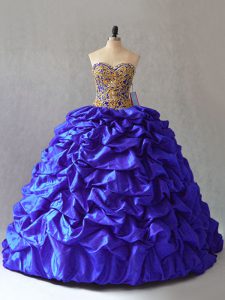 High Quality Sleeveless Beading and Pick Ups Lace Up Vestidos de Quinceanera with Royal Blue Brush Train