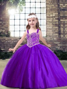 On Sale Purple Sleeveless Beading Floor Length Little Girls Pageant Dress