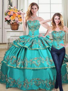 Aqua Blue Sleeveless Organza Lace Up Sweet 16 Dress for Sweet 16 and Quinceanera