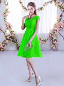 Quinceanera Court of Honor Dress Wedding Party with Lace V-neck Cap Sleeves Lace Up