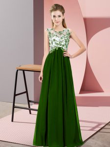 Custom Designed Floor Length Green Vestidos de Damas Chiffon Sleeveless Beading and Appliques
