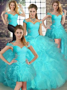 Sleeveless Beading and Ruffles Lace Up Vestidos de Quinceanera