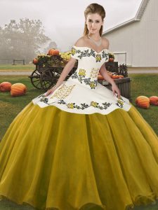 Floor Length Lace Up 15th Birthday Dress Brown for Military Ball and Sweet 16 and Quinceanera with Embroidery