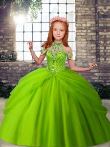 Amazing Floor Length Pageant Dress for Teens Tulle Sleeveless Beading