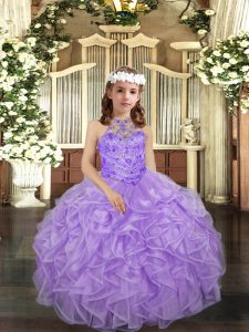 Lavender Lace Up Pageant Dress Toddler Beading and Ruffles Sleeveless Floor Length