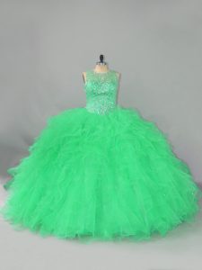 Pretty Green Quince Ball Gowns Sweet 16 and Quinceanera with Beading and Ruffles Scoop Sleeveless Lace Up
