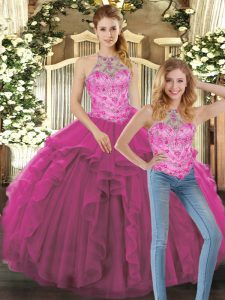 Sleeveless Beading and Ruffles Lace Up Quince Ball Gowns