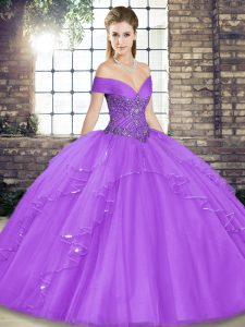 Spectacular Floor Length Ball Gowns Sleeveless Lavender Quinceanera Dress Lace Up