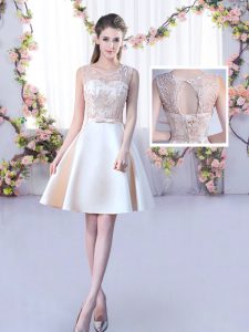 Stylish Champagne Sleeveless Satin Lace Up Dama Dress for Quinceanera for Wedding Party