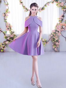Best Selling A-line Damas Dress Lavender High-neck Chiffon Short Sleeves Mini Length Zipper