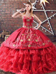 Stunning Red Sweet 16 Quinceanera Dress Embroidery and Ruffled Layers