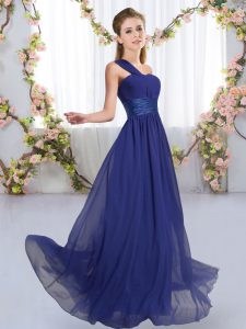 Eye-catching Floor Length Lace Up Vestidos de Damas Royal Blue for Wedding Party with Ruching