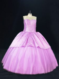 Lilac Lace Up 15 Quinceanera Dress Beading Sleeveless Floor Length
