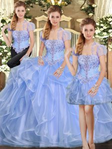 Inexpensive Lavender Sleeveless Floor Length Beading and Ruffles Lace Up Sweet 16 Quinceanera Dress