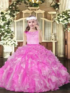 Top Selling Scoop Sleeveless Organza Little Girls Pageant Gowns Beading and Ruffles Zipper