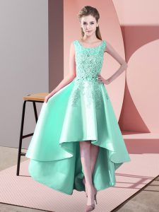 Apple Green Scoop Zipper Lace Dama Dress for Quinceanera Sleeveless